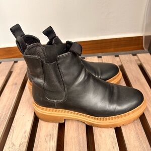 Black Lug Sole faux leather Chelsea Boots